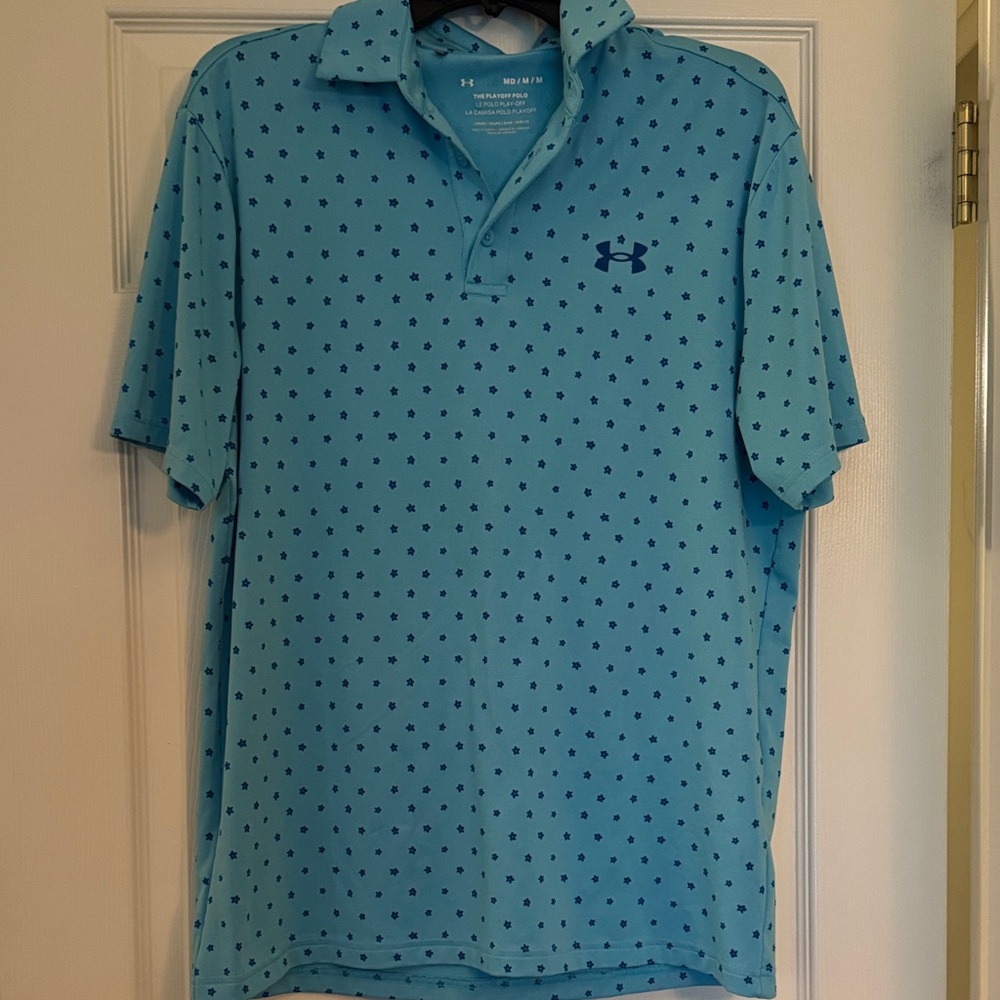 Under Armour Men’s Aqua Polo with Navy Micro Print